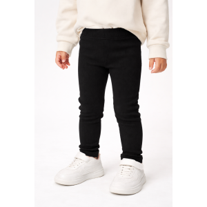 Лосины детские рубчик на флисе 86–98 см тёплые черные для девочки / в садик / на танцы / каждый день Malwel Черный